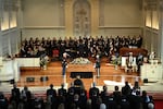 The casket of former US First Lady Rosalynn Carter is carried in for a tribute service, at Glenn Memorial Church in Atlanta, Georgia, on November 28, 2023.