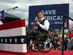 Rep. Madison Cawthorn addressed the crowd at a rally for former President Donald Trump on April 9 in Selma, N.C.