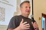 Public Lands Commissioner Dave Upthegrove speaks at a workshop on tree equity in Tukwila, Washington, on June 9, 2025.