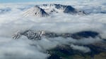 Mount St. Helens peeking through the clouds.