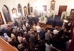 A large congregation gathers for Pascha at St. John the Baptist Ukrainian Orthodox Church. The church has grown so much that it has two Pascha services.