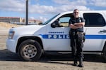 Gearhart Police Chief Jeff Bowman stands for a portrait next to his patrol car on the beach in on February 9, 2021 in Gearhart, Oregon.