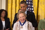 President Barack Obama awards Ethel Kennedy the Presidential Medal of Freedom on Nov. 24, 2014, during a ceremony in the East Room of the White House.