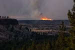 The Bench Fire burns on the Warm Springs Reservation, seen from Culver, Ore., on July 27, 2026.