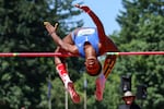 New York Empire high jumper Amina Smith clears the bar during her second attempt.