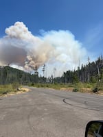 The Bedrock Fire burns in the Willamette National Forest between Bend and Eugene, Ore., Sunday, July 23, 2023.