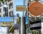 Businesses in Portland, Ore., owned by Sortis Holdings: (clockwise) Ace Hotel, Water Avenue Coffee Company, Sizzle Pie, Bamboo Sushi, Ava Gene's restaurant and Rudy's Barbershop.