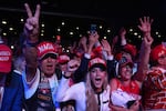 Supporters watch returns at a campaign election night watch party for Republican presidential nominee former President Donald Trump at the Palm Beach Convention Center, Wednesday, Nov. 6, 2024, in West Palm Beach, Fla.