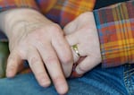 Kat Knapp fidgets, her wedding ring still in place, as she talks about her wife, June Knightly, April 7, 2023. Knightly, known as “T-Rex,” was one of four people shot by Benjamin Smith at Normandale Park in Northeast Portland on Feb. 19, 2022. 