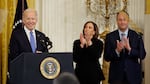 President Biden delivers remarks during a reception to celebrate Rosh Hashanah, the Jewish New Year, with Vice President Kamala Harris and second gentleman Doug Emhoff at the White House on Sept. 30.