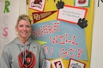 Sherwood Heights Elementary School counselor, Lisa Roberts, stands outside her office on one of the school's "college days." Sherwood Heights is one of 46 grade schools participating in Eastern Promise.