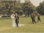 Members of the press eagerly record Luci Baines Johnson and Patrick Nugent on their wedding day, Aug. 6, 1966. The couple was married at the National Shrine of the Immaculate Conception in Washington and later held their reception at the White House.