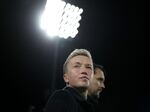 Canada's head coach Bev Priestman is pictured during a Women's World Cup match between Canada and Ireland in Perth, Australia, in July 2023.