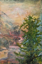 "Nesting" is one of 54 prints showcased in a new retrospective exhibit of Portland artist Rita Robillard closing on March 25, 2023, at the Hallie Ford Museum of Art in Salem, Ore. Robillard uses images of flowers, trees, water and other natural elements to explore themes of time and place in her mixed-media artwork.