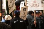 Members of the Writers Guild of America walk the picket line in 2007.