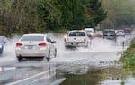 Flooding along Hwy 18 near Otis in Lincoln County, Oregon, in 2021.