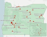 Active wildfires in Oregon as of late afternoon of July 26, 2024.