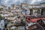 Buildings on a hillside in the Susan's Bay neighborhood of central Freetown, Sierra Leone. Many residents have turned to kush as a cheap and accessible escape from lives of grinding poverty.