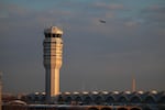 The air traffic control tower after the American Airlines crash at the Reagan National Airport in Arlington, Va., on Feb. 3. An American Airlines flight from Wichita, Kansas, collided midair with a military Black Hawk helicopter while on approach to Ronald Reagan Washington National Airport on Jan. 29., killing 67 people.