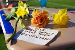 A note left on one of the 17 desks honoring victims of the Parkland, Florida, shooting.