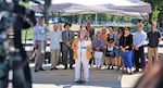 Chisao Hata, the creative director of the Japanese American Museum of Oregon spoke at a rally against hate crimes on Thursday, July 14, 2022 in Portland.  “I know people who are afraid to go out at night,” Hata said. “They’ve changed their whole pattern of operating.”