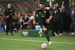 FILE — Portland Timbers' Kristoffer Velde (99) controls the ball during an MLS soccer match, Saturday, March 7, 2026, in Portland, Ore.