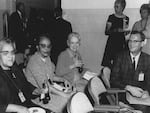 Female NASA employees hired to perform mathematics calculations and known as "human computers" are shown here in 1950: (from left) Dorothy Vaughan, Leslie Hunter and Vivian Adair.