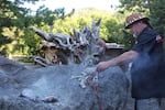 Coquille Chief Justin Futch visits the Nasomah memorial.