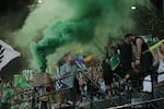 The Timbers Army section of Providence Park after the Portland Timbers scored against rivals Vancouver Whitecaps on July 19, 2015.