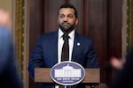 Kash Patel, President Donald Trump's new Director of the FBI, speaks during a swearing-in ceremony, Friday, Feb. 21, 2025, in the Indian Treaty Room at the Eisenhower Executive Office Building on the White House campus in Washington. (AP Photo/Mark Schiefelbein)