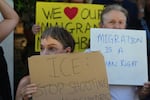 Supporters gather around a news conference for Wilber Rafael Garces Perez, a Venezuelan man shot by an ICE officer, at the offices of attorney Kate Lincoln-Goldfinch, in Austin, Texas, Monday, Sept. 21, 2026.
