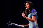 Former South Carolina Republican Gov. Nikki Haley speaks at the Republican Jewish Coalition Annual Leadership Meeting in Las Vegas, Nev., on Nov. 19, 2022.