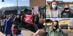 A late January labor rally for Starbucks workers at the Willamette store (left); Franklin Blvd. employees Ian Meagher and Jessica Jaszewski (top right); shift supervisor Gabby Brouillette near the West 7th Ave. store (bottom right.)