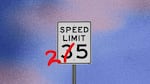 An illustration of a 35 mph speed limit sign modified to 25 mph.
