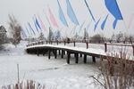 The Deschutes River in Bend, Ore., turned to mostly snow and ice on Feb. 27, 2019.