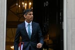 Britain's Prime Minister Rishi Sunak leaves 10 Downing St. in central London on Oct. 26 for the House of Commons to take part in his first Prime Minister's Questions. Sunak faced off against opposition lawmakers for the first time as British prime minister, in a raucous parliamentary session following weeks of political turmoil.