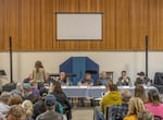 The seven candidates for Klamath County sheriff at a debate in Klamath Falls on April 18, 2024.