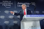 President Trump speaks at the World Economic Forum in Davos, Switzerland, on Wednesday. The president said he wouldn't use force to take control of Greenland. But his remarks were again highly critical of U.S. allies in Europe and elsewhere.