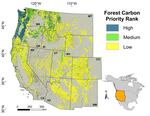 This map illustrates the carbon sequestration potential of forests across the West, according to new research findings.