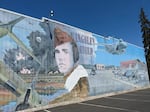 A mural for Klamath Falls' Kingsley Field Air National Guard Base painted on the side of VFW Pelican Post 1383.