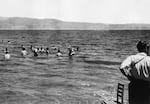 U.N. delegates swim in the Dead Sea during a visit in 1947, prior to the creation of the State of Israel in 1948.