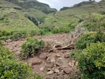 An area is damaged following a landslide that destroyed the Tersin village, in the Marra Mountains area of Sudan Sep. 1, 2025.