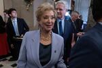 U.S. Education Secretary Linda McMahon leaves the House Chamber after President Donald Trump’s join address to Congress on Tuesday.