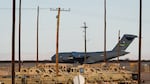 A United States Air Force Boeing C-17 used for deportation flights is pictured at Biggs Army Airfield in Fort Bliss, El Paso, Texas on February 13, 2025.