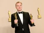 Christopher Nolan, winner of the best directing award and the best picture award for Oppenheimer poses in the press room during the 96th Annual Academy Awards.