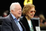 Former president Jimmy Carter and his wife Rosalynn prior to the game between the Atlanta Falcons and the Cincinnati Bengals at Mercedes-Benz Stadium on Sept. 30, 2018, in Atlanta. 