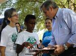 U.S. Senator Jeff Merkley attends a rally opposing oil drilling in the Arctic.