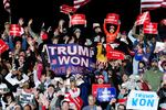 Supporters of former President Donald Trump cheer as he speaks at a Save America Rally in Florence, Ariz., on Jan. 15. Mike Lindell and three Arizona lawmakers — Debbie Lesko, Andy Biggs and Paul Gosar — also attended the event.