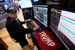 Trader Jonathan Mueller works on the floor of the New York Stock Exchange, Monday, Nov. 4, 2024.