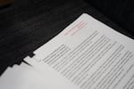 Moda Center “term sheet” paperwork sits on a chair during the meeting.
